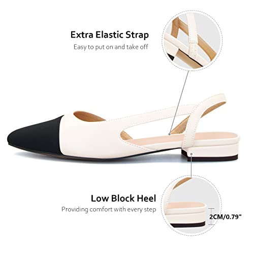 Image of MICIFA slingback flats for women, Round Toe Low heel Sandals Fashion Splicing Dress Shoes for Women