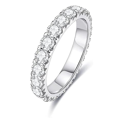AnuClub Moissanite Eternity Wedding Band Ring D Color Lab Diamond 18K Gold Plated Silver Ring for Women With Certificate Cover