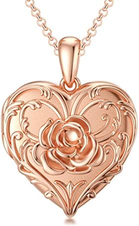 SOULMEET 18k Rose Gold Plated Silver Rose Gold Locket Necklace That Holds 2 Pictures (Locket only)