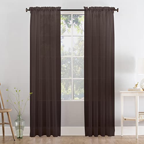 Megachest a pair of slot top voile curtains (Dark Brown, 56" wideX118 drop 2 Panels), W 56" x L 118" (2 Panels)