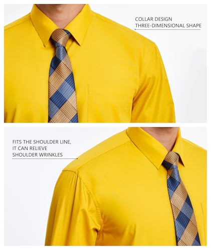 Image of HISDERN Mens Dress Shirt with Tie Pocket Square Set Classic Button Down Shirt Matching Tie Long Sleeve Shirts