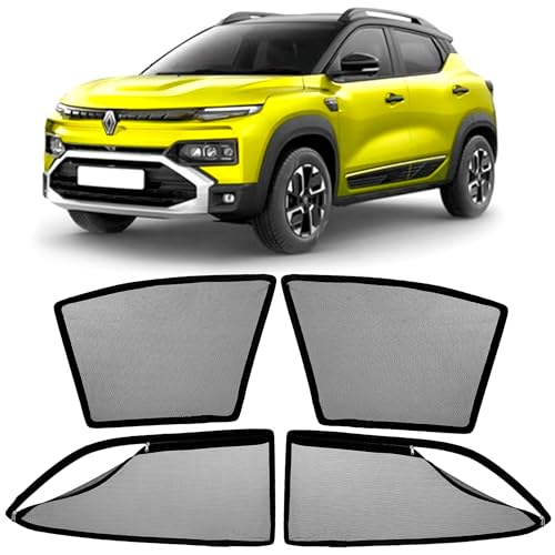 Image of AutoStory Magnetic Car Sunshade for Renault Kiger | Front Half Cut for Mirror Visibility + Rear Full Coverage with Zipper | Heavy Heat & UV Protection | Privacy Side Window Curtains Shades