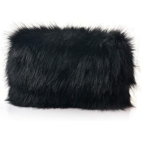 ER Direct Super Soft Fluffy Plain Faux Fur Folded Clutch Bag for women. (Black) Cover