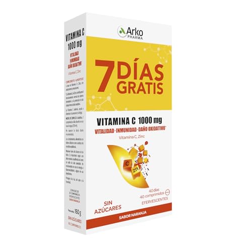 Arkopharma Vitamina C 1000 mg Pack 20 Comprimidos Efervescentes x2, Cansancio, Refuerzo Sistema Inmune, Vitaminas de Mayor Absorción, 40 Unidad (Paquete de 1)