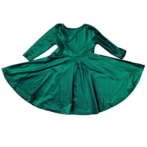 Flower Girl Dress Velvet 3/4 Sleeve Waist Bow Holiday Party Twirl Dresses with Pockets for Girls 4-12T4