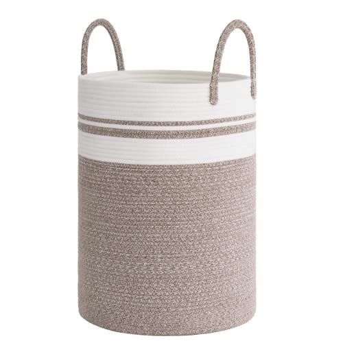 Image of CHICVITA Baby Nursery Laundry Hamper, Tall Woven Rope Laundry Basket with Handle for Clothes, Towels, Toys, Blankets, Jute Basket Decor for Living Room, 15 x 20 inches, 58L White & Brown