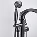 Rozin Black Bathtub Faucet with Shower Diverter Floor Mounted Bathroom Waterfall Spout Single Handle Tub Filler Faucet with Handheld Sprayer