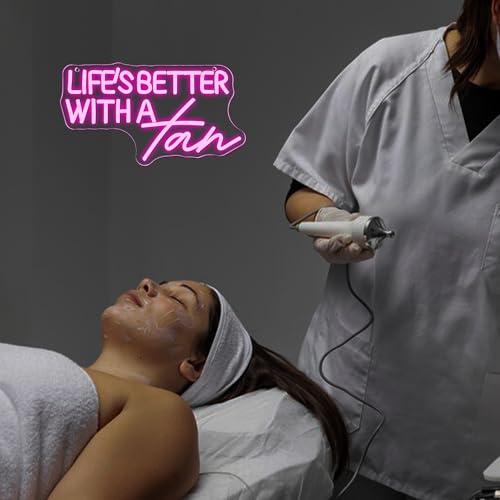 Image of Allball Life'S Better With A Tan Neon Sign, USB Powered Dimmable LED Neon Light, for Summer Tanning Home Room Wall Decor Tropical Vacation Decor, Office Or Gift for Summer Lovers(14.1 * 7.8 In)