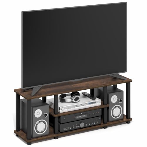 Image of Furinno Turn-S-Tube 3-Tier Toolless Assembly TV Stand, Amber Pine | for TV up to 50 Inch, No Tool Rectangular Entertainment Center, TV Console, for Living Room, Bedroom