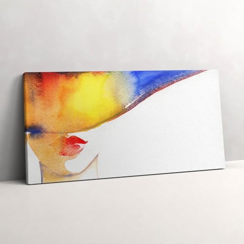 Peinture sur toile femme au chapeau 120x60 | Œuvre raffinée grand format