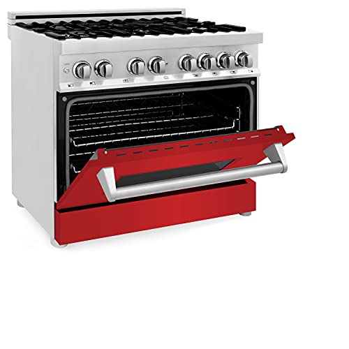 Zline 36" 4.6 Cu. Ft. Dual Fuel Range With Gas Stove And Electric Oven With Color Door Options (Ra36) (Red Matte) #TOP1