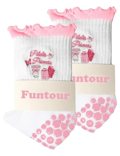 Image of Pilates Grip Yoga Socks For Women Barre Socks Cute Athletic Non Slip Sock | Soft cotton, breathable Non-slip grip sole Ruffle embroidery design For pilates barre yoga Cute women's gift