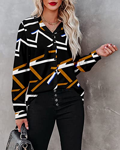 Image of Magritta Women's Shirts Fashion Casual Loose Fit Long Sleeve Button Down Lightweight Collared Blouse Tops