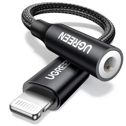 UGREEN Headphone Adapter for iPhone Lightning to 3.5mm Adapter Apple MFi Certified Lightning Aux Audio Jack Dongle Compatible with iPhone 14 Pro Max/14 Plus/13 12 11 Pro Max/SE/XS, Black