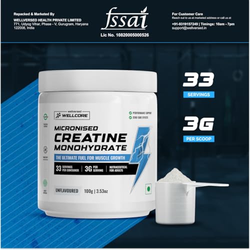 Wellcore Pure Micronised Creatine Monohydrate Powder (Unflavoured, 33 Servings) | Rapid Absorption | Enhanced Muscle Strength & Power - Image 5