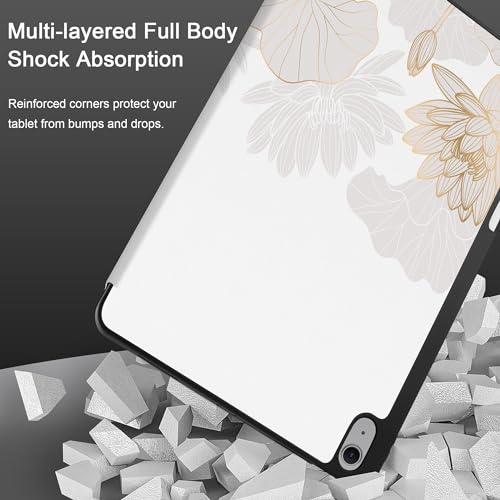 DONGKE Case for iPad Air 13 Inch Case M4 2026, M3 2025, M2 2024 - [Built-in Pencil Holder] Slim Trifold Stand Shockproof Protective Cover with Soft TPU Back Support Auto Sleep/Wake - Gold Lotus by DONGKE - Image 3