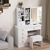 Makeup Vanity Desk with Sliding Mirror, Bedroom Dressing Table, Makeup Desk with 6 Drawers, Open Shelves, Hidden Storage Space White