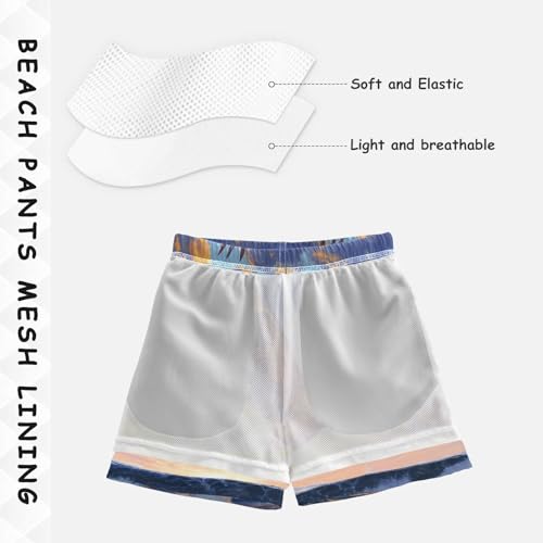 DOMIKING Ocean Hawk Orange Boys' Pull On Swim Trunks Quick Dry Boardshorts with Mesh Lining for Kid Boy Toddler M4