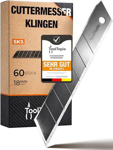 Cuttermesser Klingen 18mm 60 Stück Universal Ersatz Blades aus SK5-Stahl für Teppichmesser Extra scharfe Abbrechklingen 18mm I Präzise Cuttermesserklingen für vielseitige Anwendungen