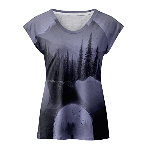 ORT Blusa feminina casual de gola redonda sem mangas de verão solta macia para meninas, Roxa, XG