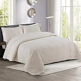 Cubrecamas De AlgodóN Colcha Cama Acolchada Manta Multiusos SáBanas Gruesas Doble EdredóN De Aire Acondicionado Reversible Ropa De Cama Cubierta De Cama Con 2 Fundas De Almohada(230X250cm,Beige)