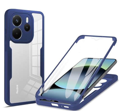 YUXING Coque Intégrale Compatible avec Xiaomi Redmi Note 14 4G, Housse 360° avec Protection d'Écran Intégrée, Anti-Choc, Dos Transparent, Facile à Installer-Blue