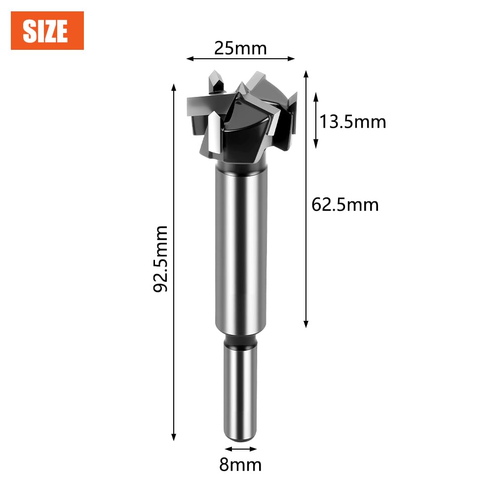 Flintronic Forstner Drill Bit, 25mm Triple-Flute Carbide Steel Boring ...