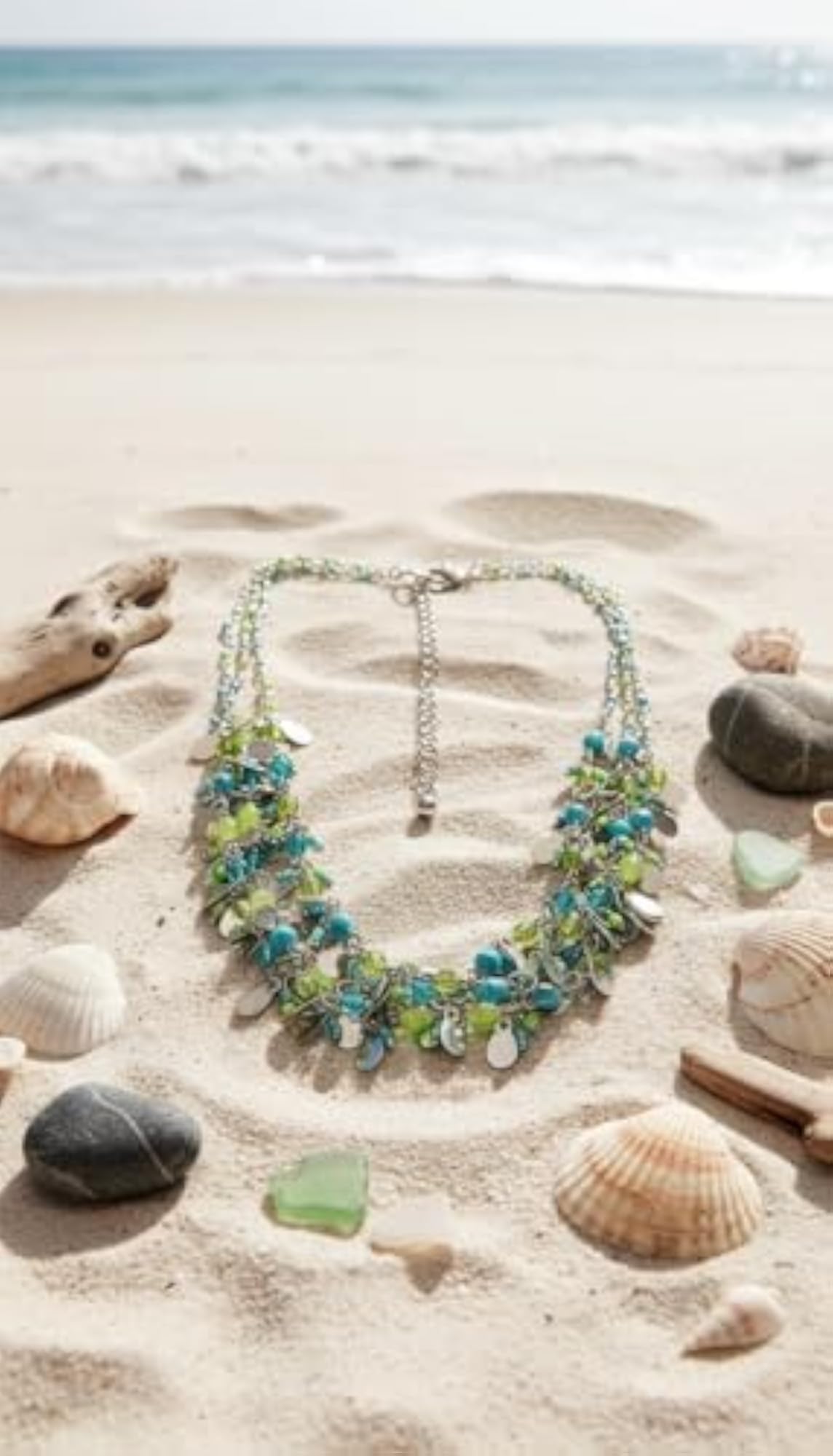 Multi-Strand Beaded Necklace with Turquoise and Green Accents