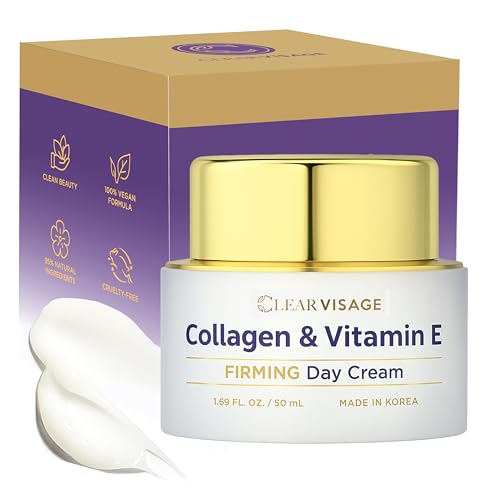 Clear Visage Collagen & Vitamin E Face Moisturizer - Dermatologist Tested, Anti Aging, Korean Skin Care - Hydrates, Strengthens Moisture Barrier, Smooth Makeup - Vegan, Clean Beauty - 1.69 Fl Oz