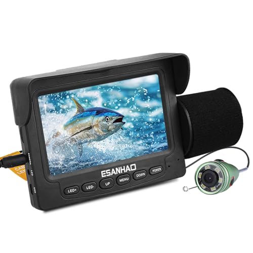 ESANHAO Underwater Fishing Camera for Rod Portable 1200TVL Fish Camera with IR Light, 4.3'' LCD Monitor, 15m/49ft Cable for Ice Fishing, Lake Kayak Boat Saltwater Fishing