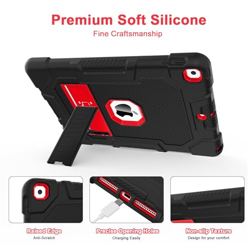 Image of TIMISM iPad 9th /8th /7th Gen 10.2 Case with Kickstand, Black+Red | Heavy Duty Shockproof Hard Hybrid Three Layer Protective Cover