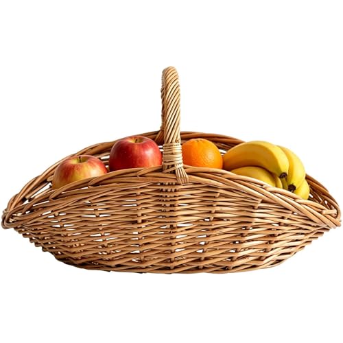 Cesta Frutas De Mimbre - 37 x 23 x 6 cm Cuenco Ovalado Tejido,Cestas Grandes Naturales Con Asa,Para Verduras, Flores, Recolección, Decoración De Mostrador, Picnic, Cocina, Mesa Y Reuniones