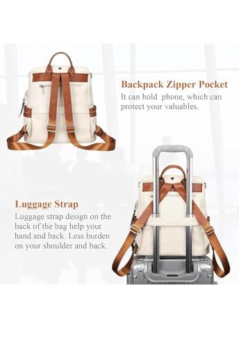 Fandu Collection Laptop Backpack Purse for Women Ladies, Canvas and Leather, Convertible Travel Backpack Handbag for Office and College Multi-Compartment with Adjustable Straps