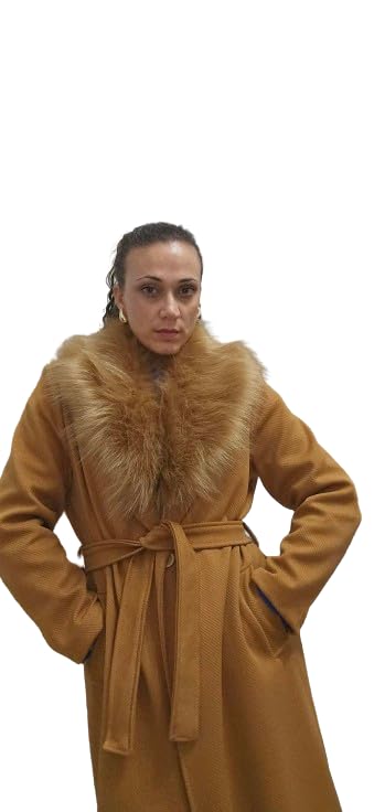 Cappotto con pelliccia marron de coupe longue pour silhouette curvy