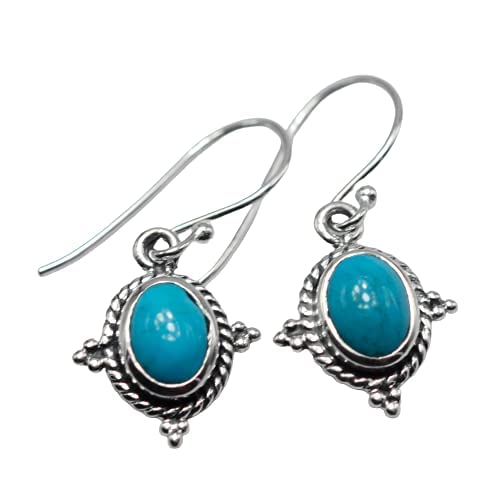 Turquesa gema larga pendiente fino joyería Meadows 925 plata de ley ER101-603, Plata de ley, Turquesa