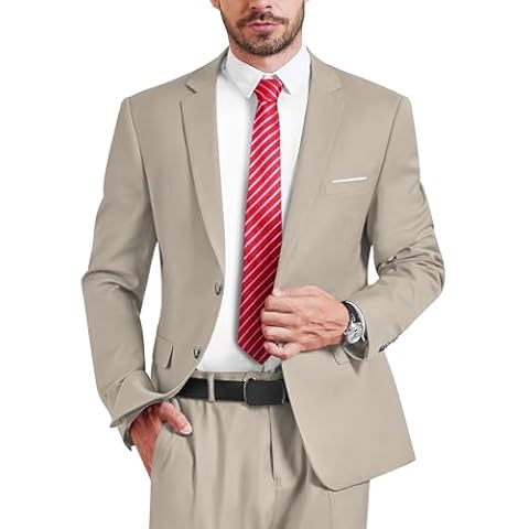 YND Men's Two Button Slim Fit Blazer, Casual Lightweight Suit Jacket Sport Coat Beige Cover