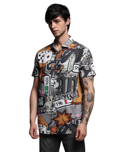 Image of Jack & Jones Men Spread Collar Graphic Printed Cotton Relaxed Fit Casual Shirt