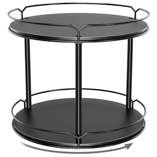 Image of Lazy Susan Organizer 2 Tier - 12.4 inch Turntable Spice Rack for Table Top, Wooden Rotating Lazy Susan for Cabinet Pantry Kitchen Countertop Dining Table Cupboard Bathroom Vanity Storage(Black)