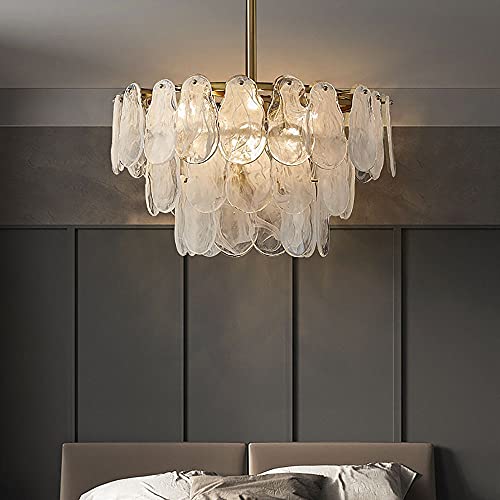 Image of LOVEDIMA Gold Dining Room Chandelier Multi-Tier Lantern Pendant Lighting,Cloud Glass Metal Chandeliers Hanging Ceiling Light Fixtures (6-Light)