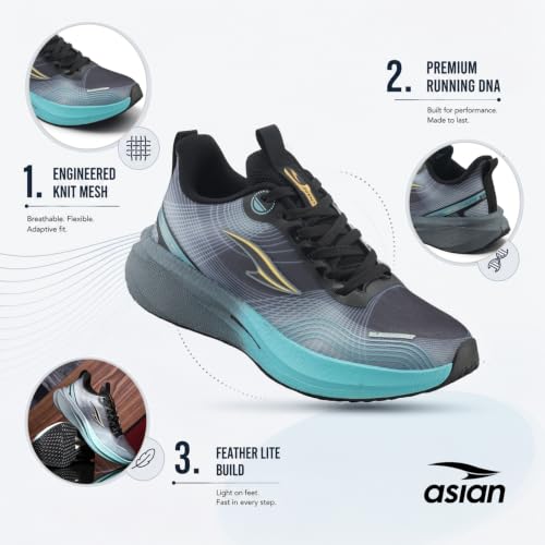 ASIAN Hypercushion Carbon-10 Men's Running Shoes BLK LAKE BLUE GOLD - Image 6