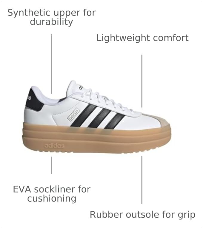 Image of adidas Womens Vl Court Bold Lace Up Sneakers Shoes Casual - Pink