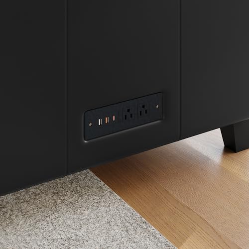 Image of Flash Furniture LeatherSoft Reception Loveseat with Charging Station, Black | USB-C Port, AC Outlets, USB Ports