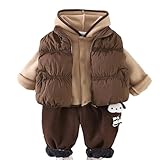 [YJSO] 子供服 ジャージ セットアップ コーヒー色 秋冬 男の子 女の子 100 ジャージ 上下セット キッズ服 パーカー ロングパンツ 中綿ベスト 3点セット セーター スポーツウェア チョッキ フード付き ボーイズ スポーツ 運動着 体育 防寒 アウター