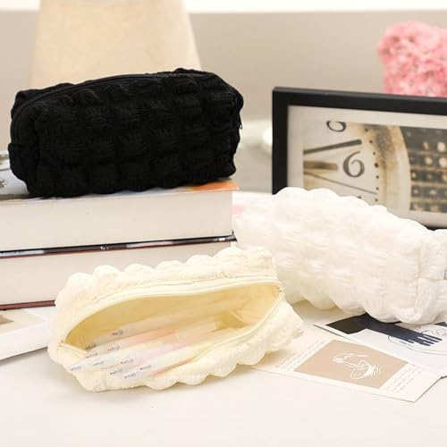 Image of Makeup Bag Checkered Cosmetic Bag Plush Makeup Pouch 1Pcs Large Capacity Makeup Bags Puffer Pencil Pouch Checkered Pencil Case for Teenage Girls (black)
