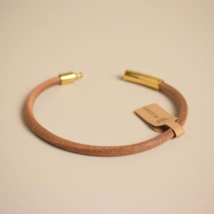 BLKSMTH Leather Bracelet with Gold-Plated Quick Release Clasp, 7.7 Inches, Brown