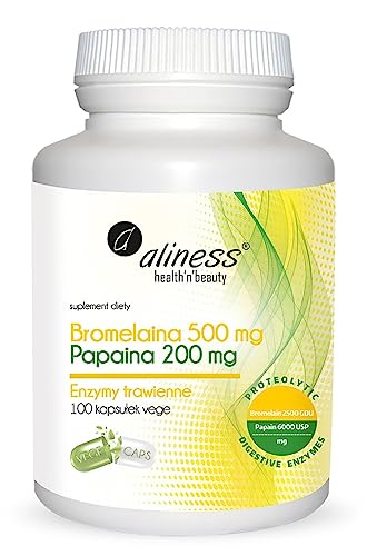 Aliness - Bromelain 500mg- Papain 200mg - Verdauungsenzyme - Entzündungen - Veganer - Vegetarier - Nahrungsergänzungsmittel - 100 kapseln (3 Monate)