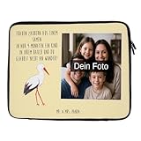 Mr. & Mrs. Panda Personalisierte Foto Notebook Tasche Storch 33 x 42 cm - Gelb Pastell