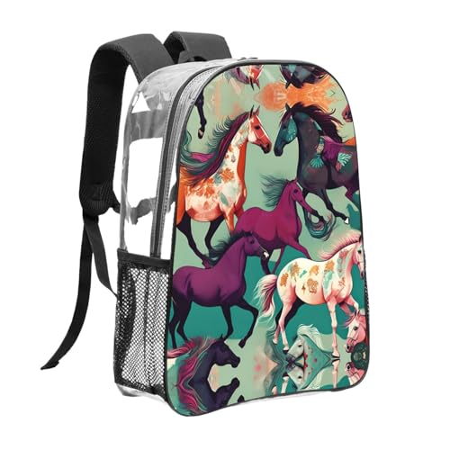Sac à dos transparent imprimé chevaux avec compartiments de rangement noirs - 3