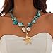 Inactwin Starfish Shell Necklaces for Women Trendy Summer Boho Seashell Pendant Beach Necklace Gold Charm Choke Necklace Dainty Statement Necklace Fashion Surfer Jewelry Gift (Blue Shell Necklace-2)