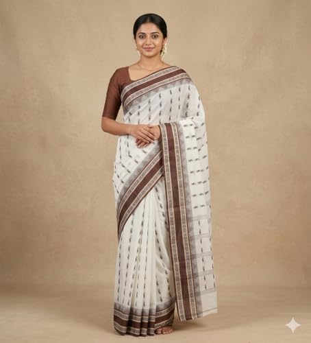 Image of eC ESHA'S COLLECTION Women's Traditional Pure Cotton Katki Tant Saree Without Blouse Piece